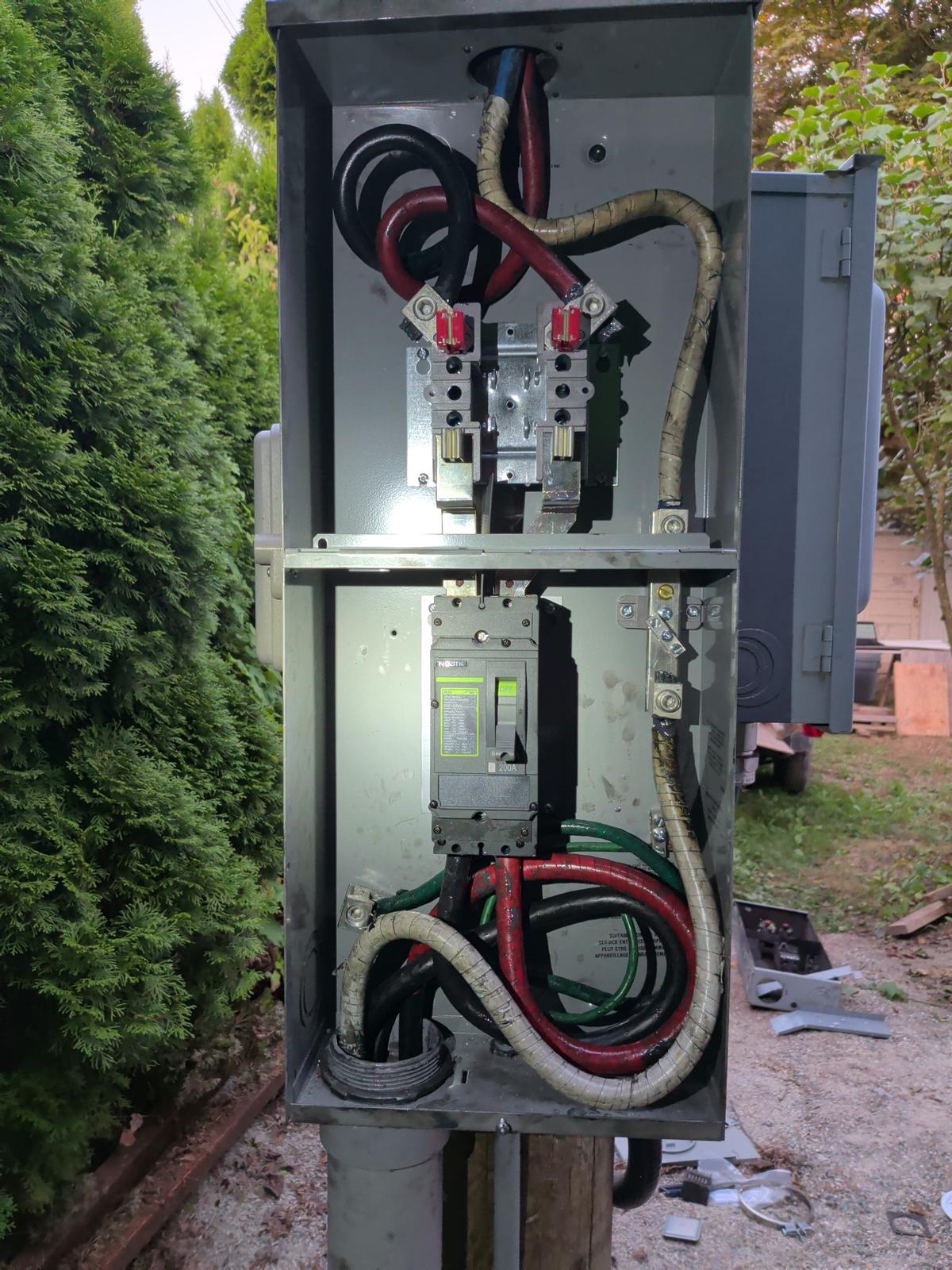 After hours emergency electrical repair of a damaged outdoor disconnect